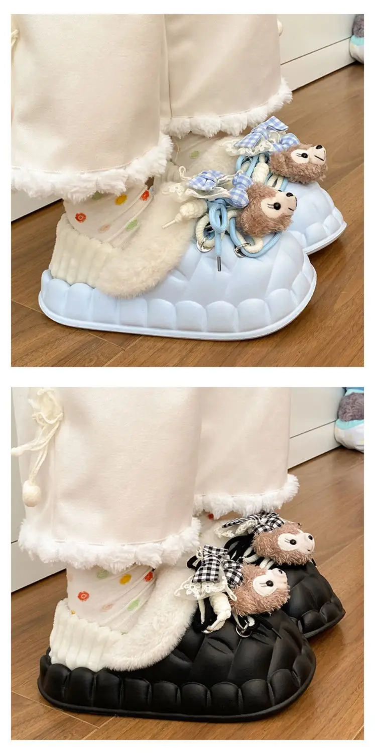 Winter Furry Croc Shoes for Women with Bow Decor — feature 28
