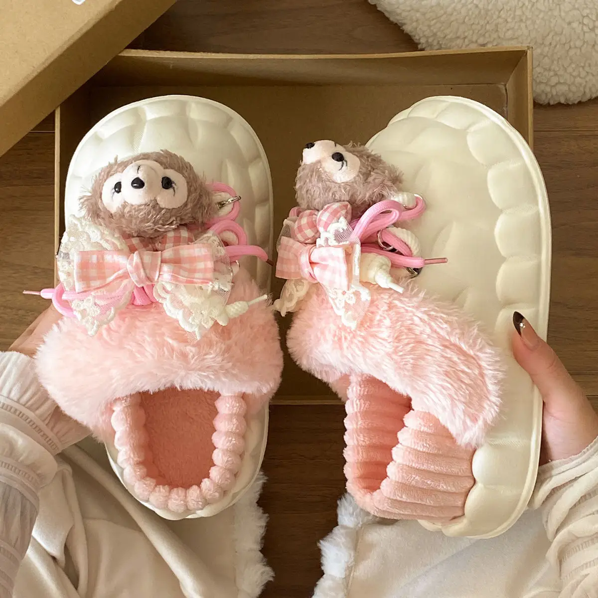 Winter Furry Croc Shoes for Women with Bow Decor — feature 30