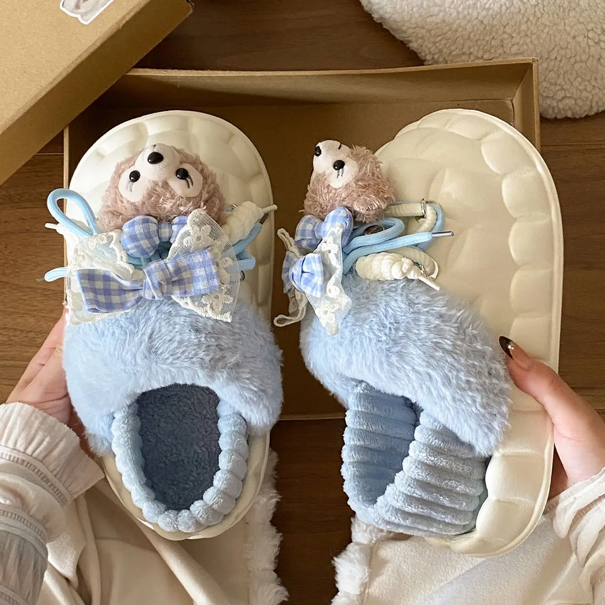 Winter Furry Croc Shoes for Women with Bow Decor — feature 31