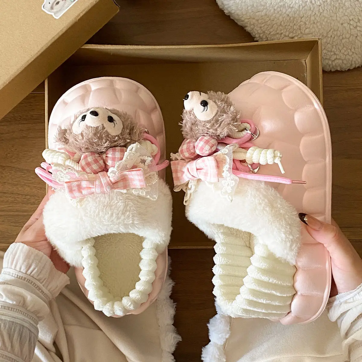 Winter Furry Croc Shoes for Women with Bow Decor — feature 32