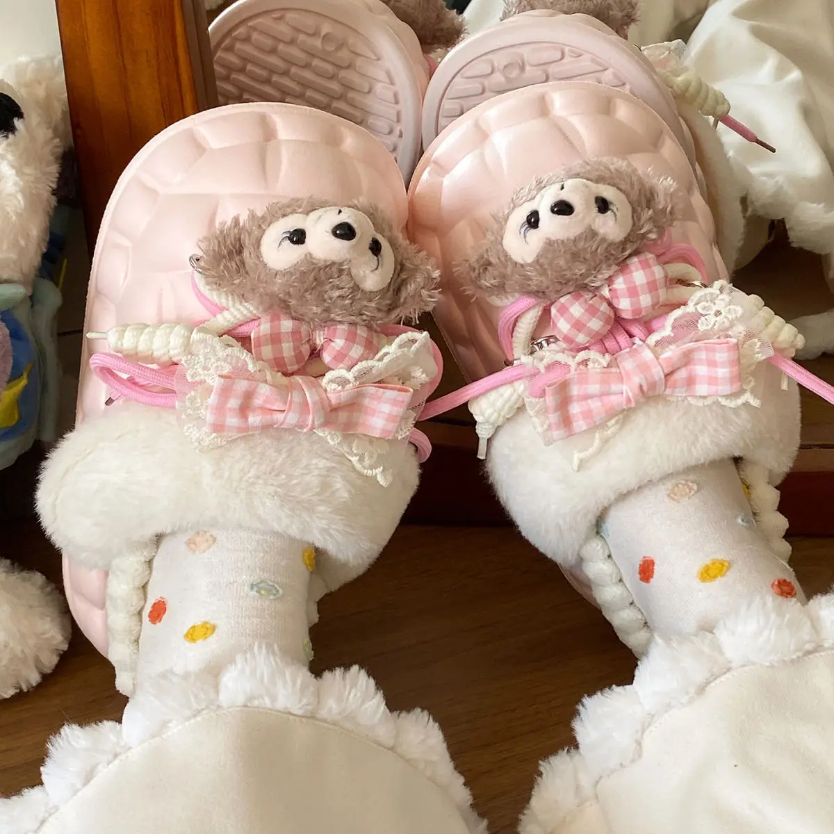 Winter Furry Croc Shoes for Women with Bow Decor — feature 34