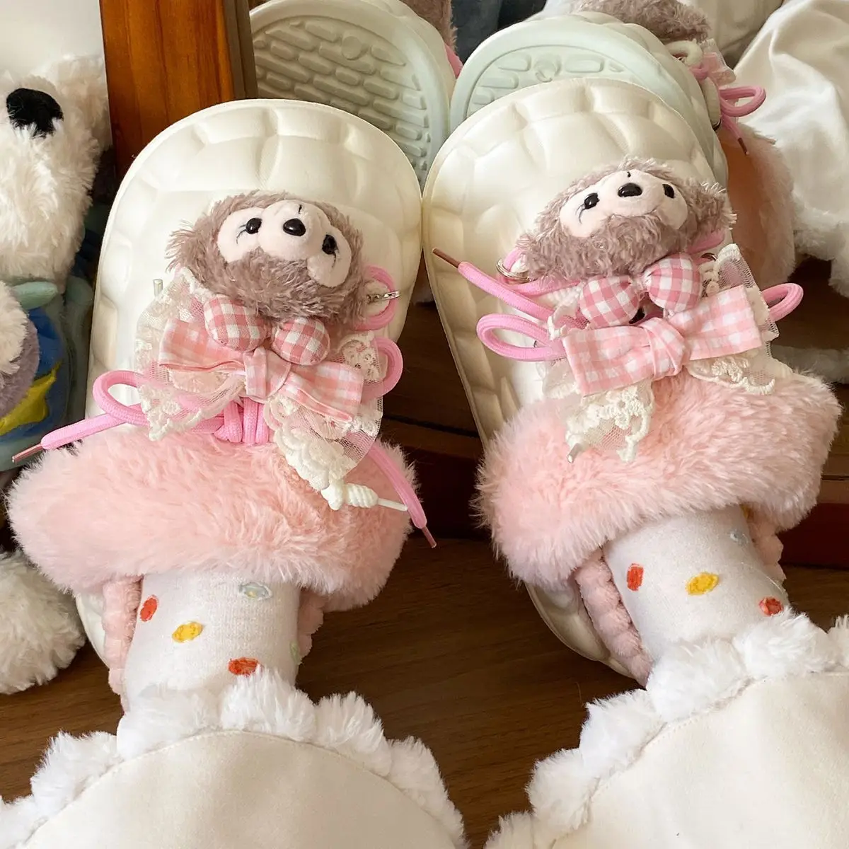 Winter Furry Croc Shoes for Women with Bow Decor — feature 35