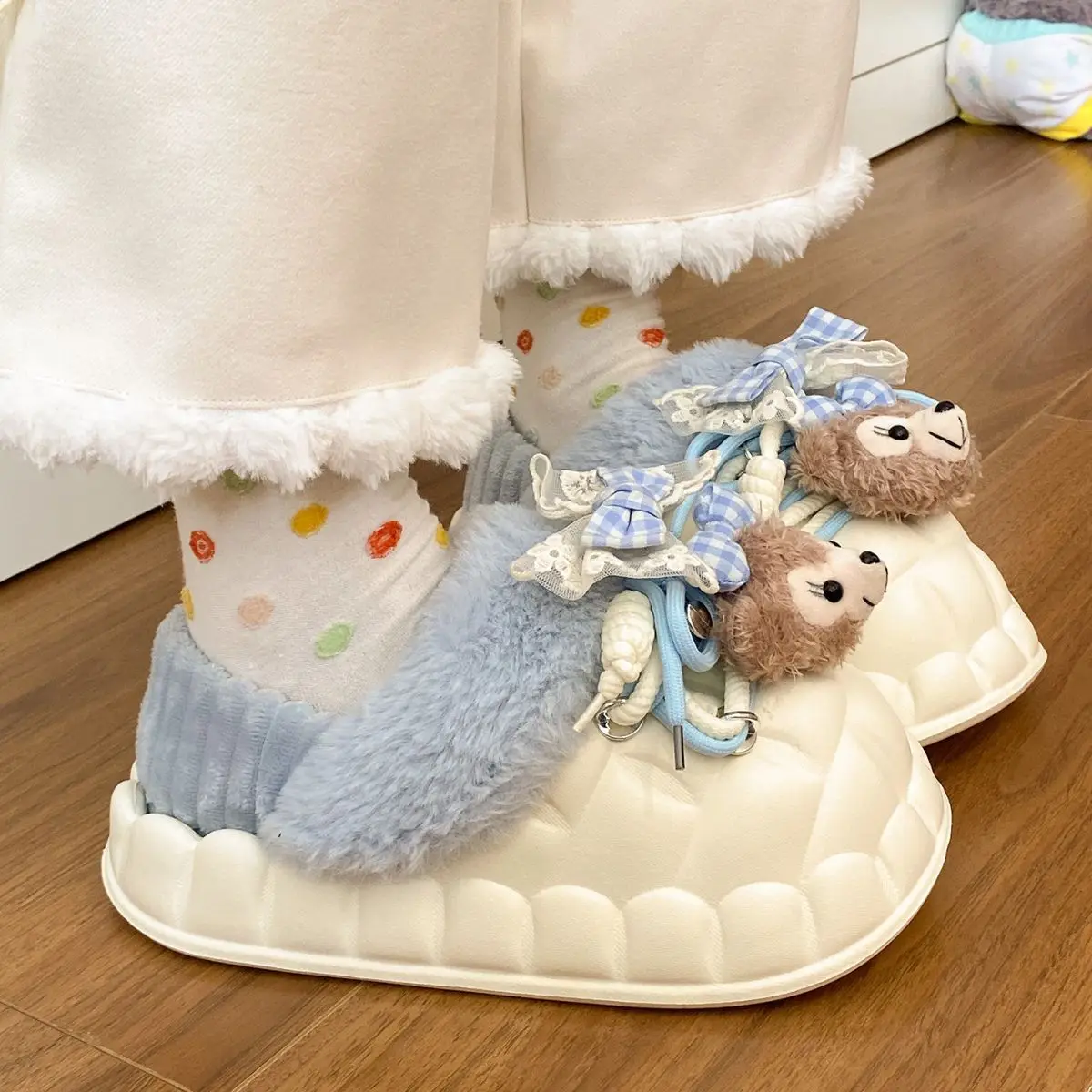 Winter Furry Croc Shoes for Women with Bow Decor — feature 36