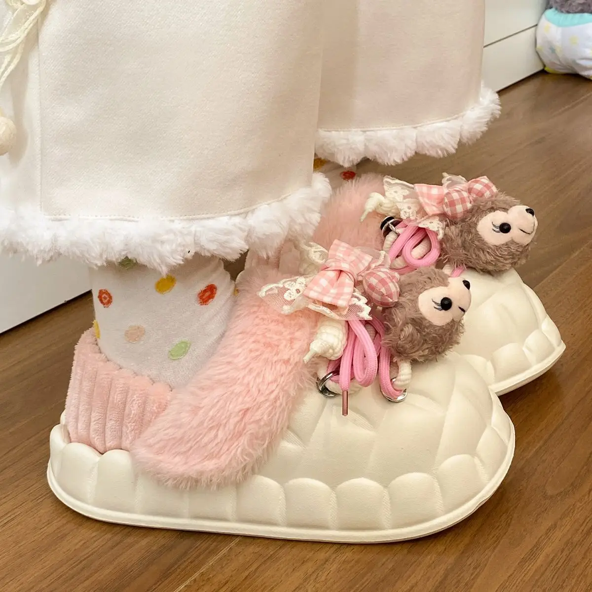 Winter Furry Croc Shoes for Women with Bow Decor — feature 37