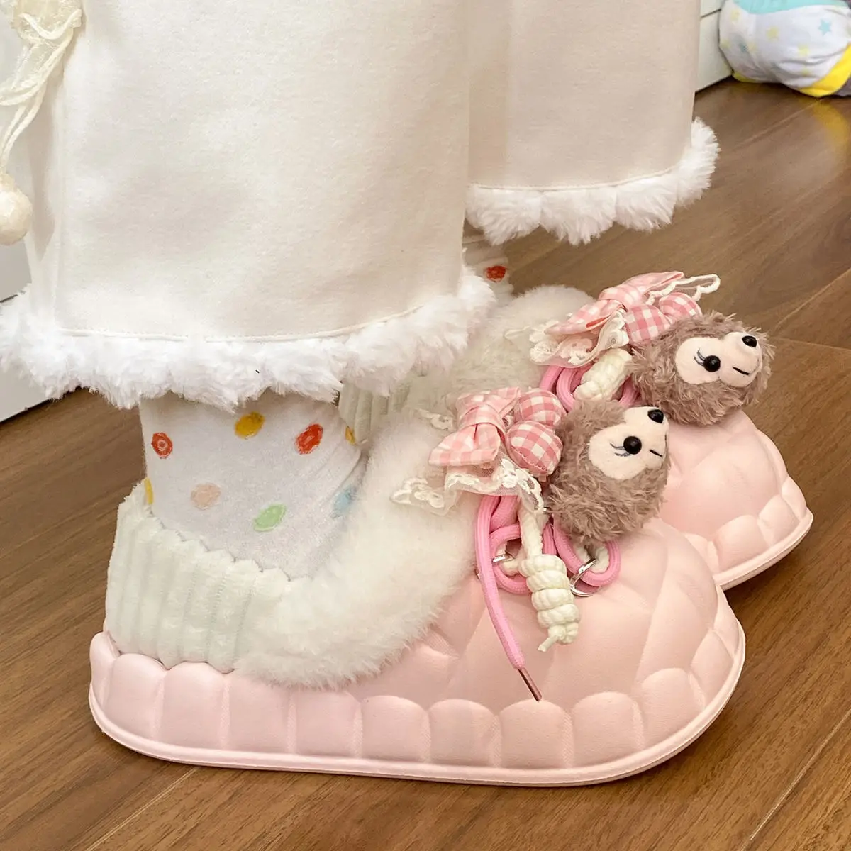 Winter Furry Croc Shoes for Women with Bow Decor — feature 38