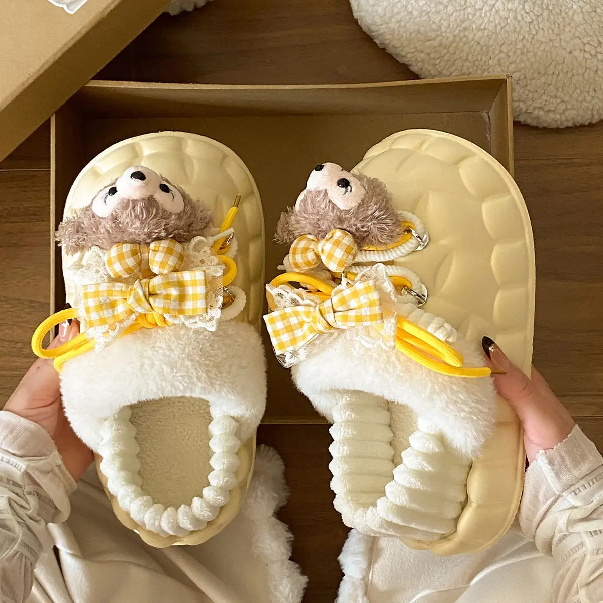 Winter Furry Croc Shoes for Women with Bow Decor — feature 45