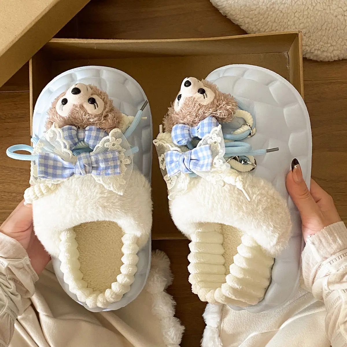 Winter Furry Croc Shoes for Women with Bow Decor — feature 46