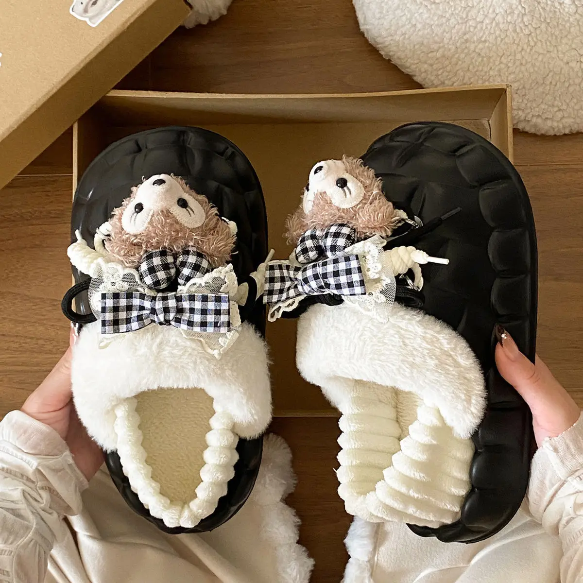 Winter Furry Croc Shoes for Women with Bow Decor — feature 47