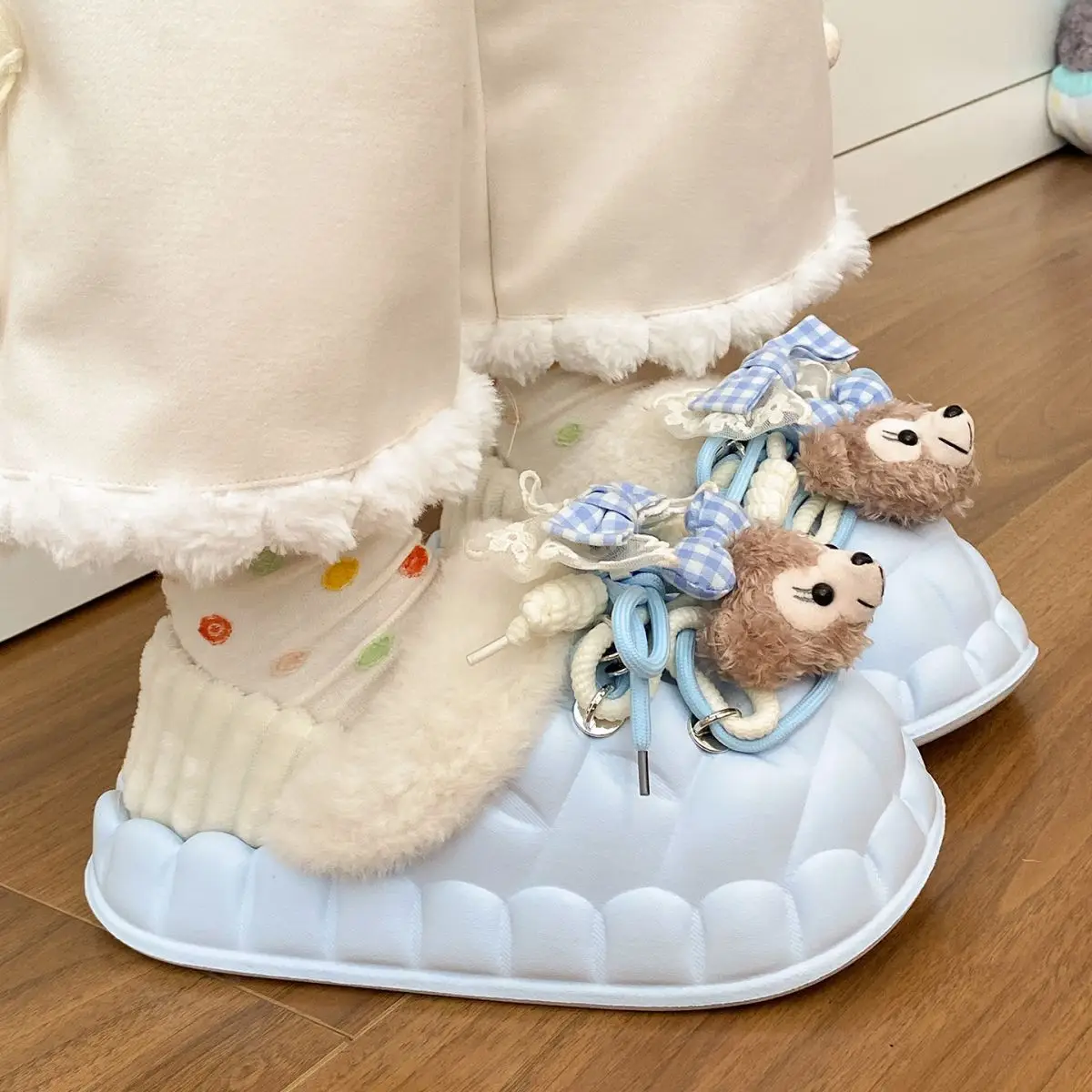 Winter Furry Croc Shoes for Women with Bow Decor — feature 51