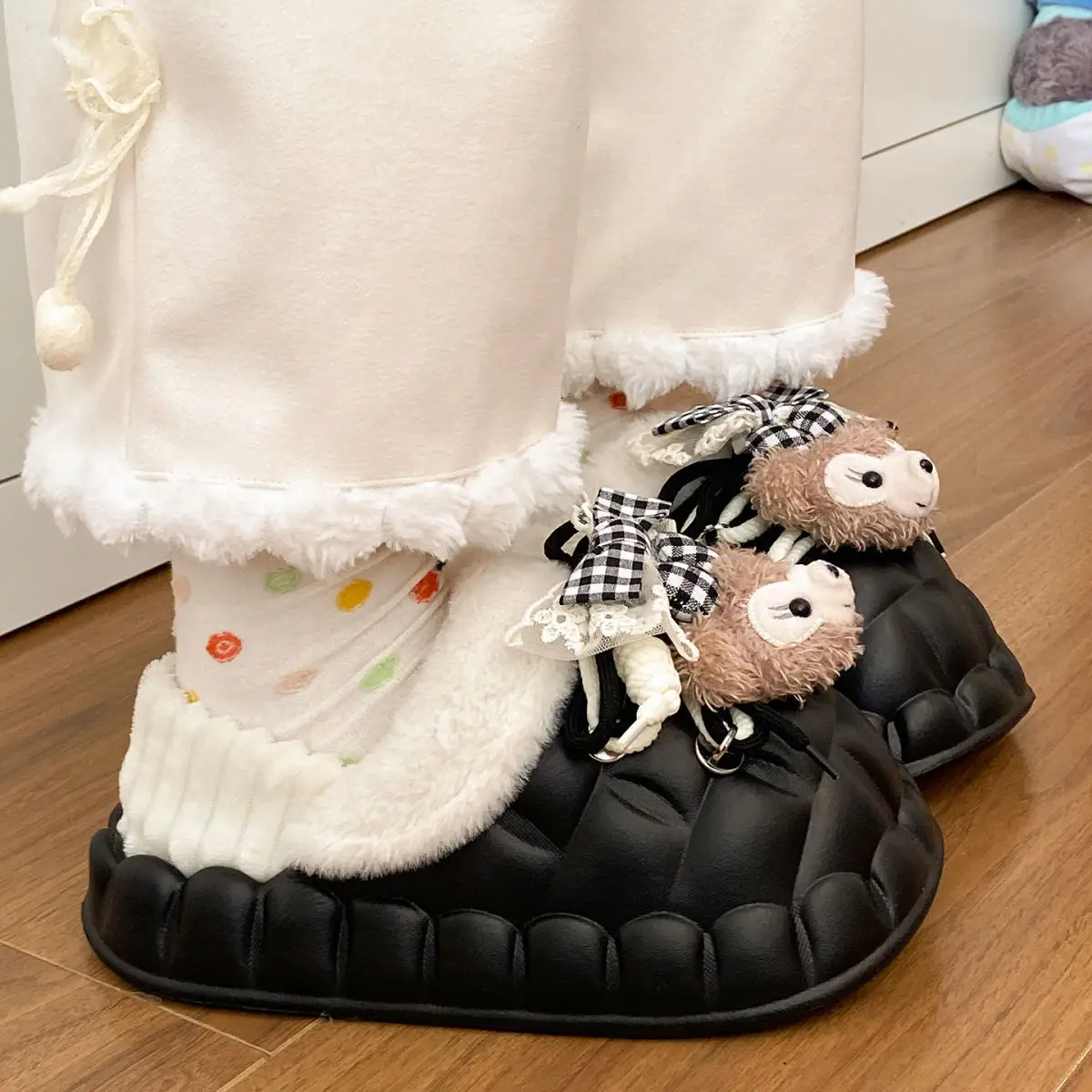 Winter Furry Croc Shoes for Women with Bow Decor — feature 52