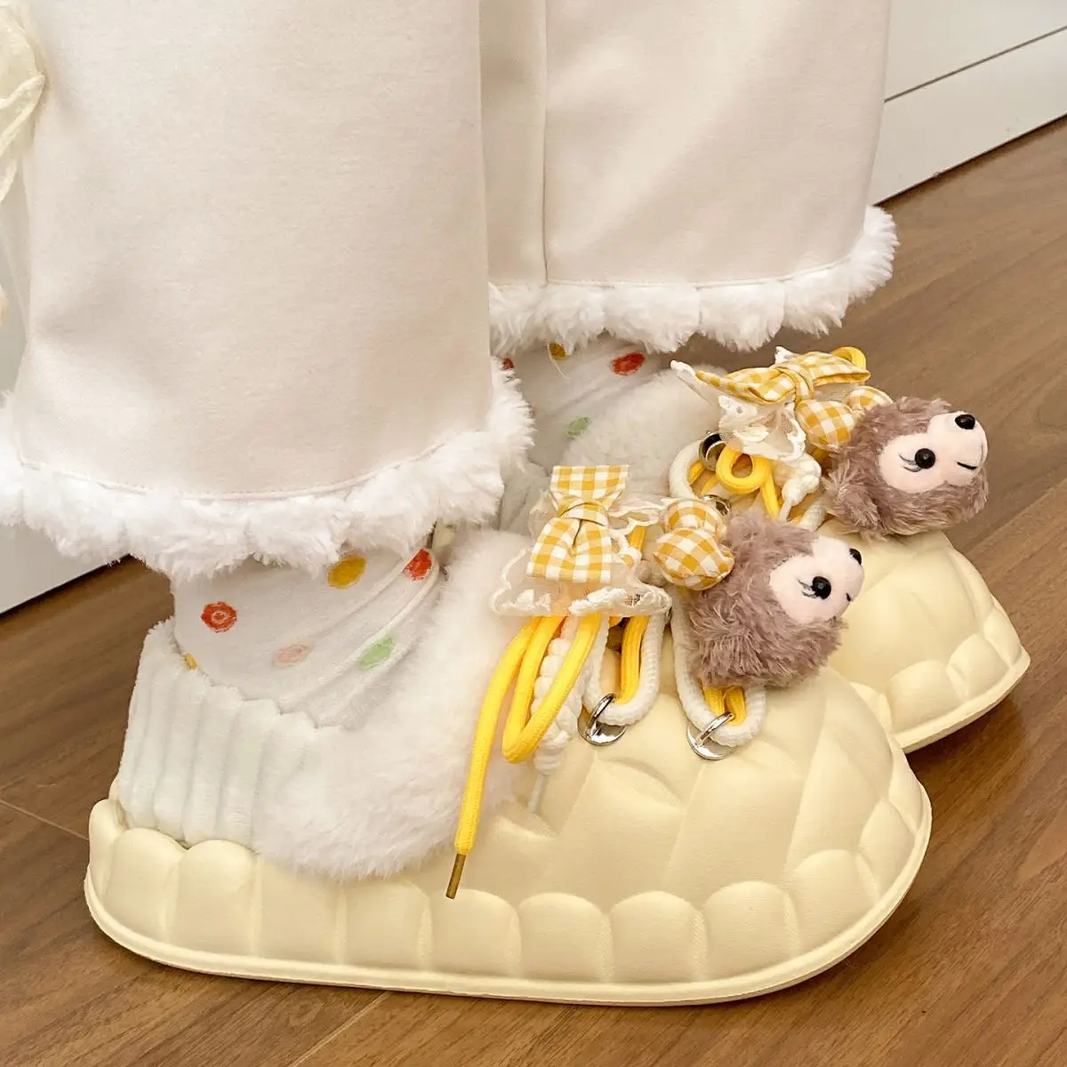 Winter Furry Croc Shoes for Women with Bow Decor — feature 53