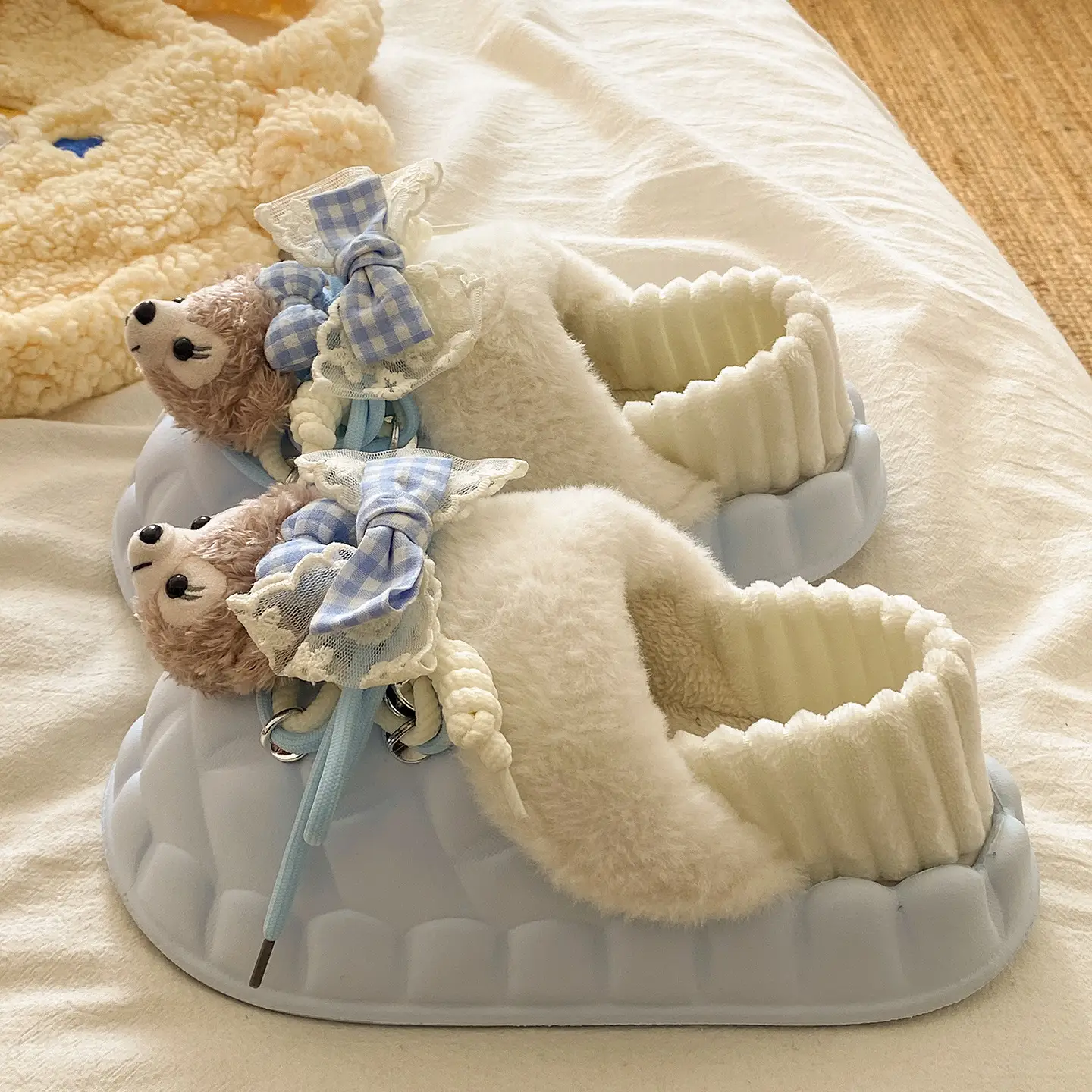 Winter Furry Croc Shoes for Women with Bow Decor - Image 4