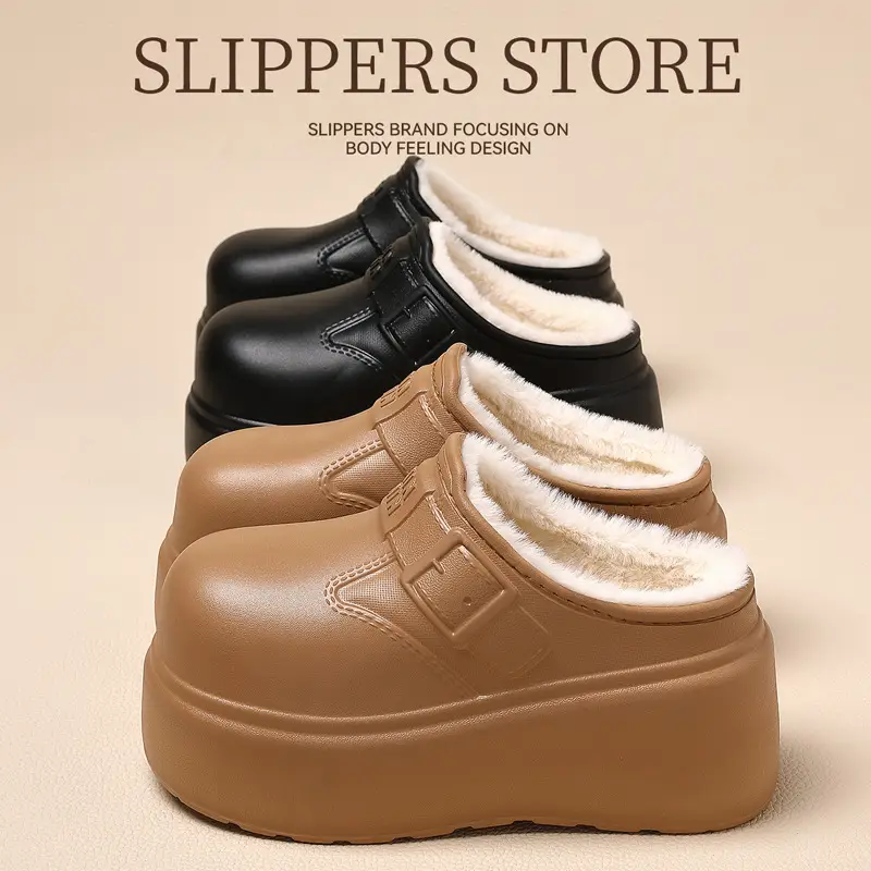 Eva Waterproof Thick-Soled Cotton Slippers for Women Winter Outdoor Wear Plush Warm Home Indoor Household Women's Winter Cotton Slippers