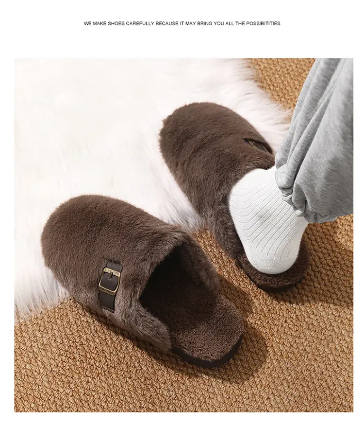 Korean Style Ins Simple Retro Furry Shoes Men's Winter Velvet Warm Cotton Shoes Casual Home Baotou Cotton Slippers — feature 12