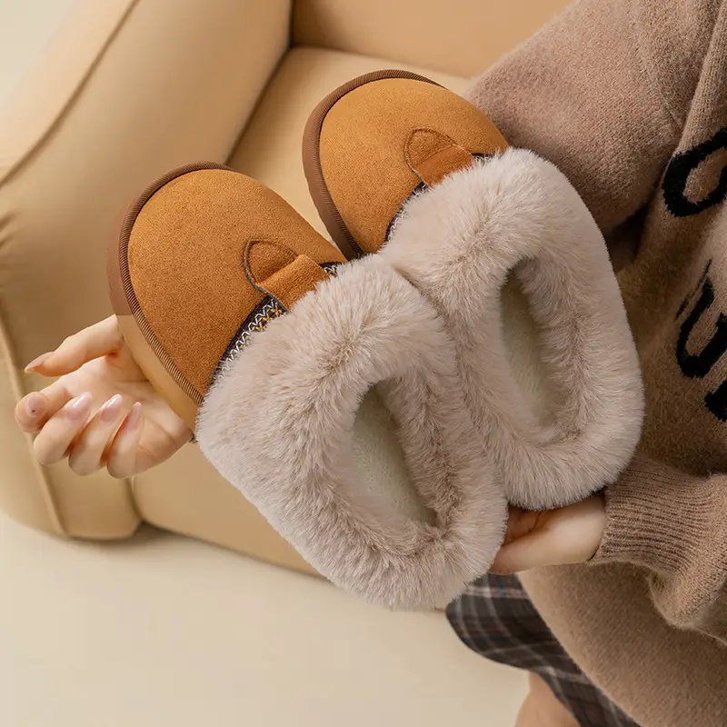 Autumn and Winter High-End Birkenstock-Style Cotton Slippers for Women, Fashionable Outdoor Wear, Thick-Soled Cotton Slippers with Plush Lining for Home Indoor Warmth