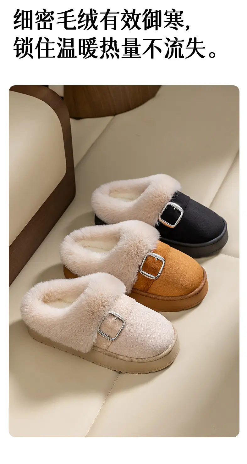 Autumn and Winter High-End Birkenstock-Style Cotton Slippers for Women, Fashionable Outdoor Wear, Thick-Soled Cotton Slippers with Plush Lining for Home Indoor Warmth — feature 4