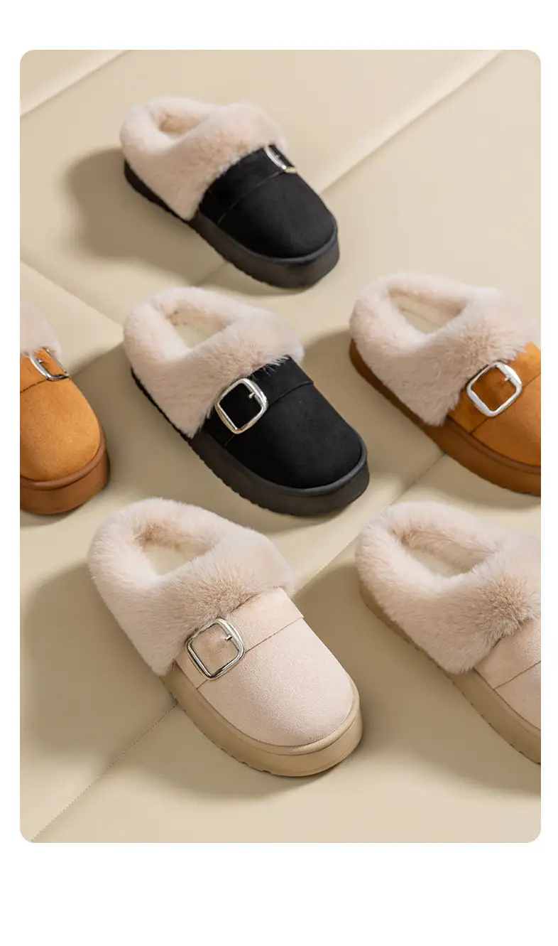 Autumn and Winter High-End Birkenstock-Style Cotton Slippers for Women, Fashionable Outdoor Wear, Thick-Soled Cotton Slippers with Plush Lining for Home Indoor Warmth — feature 7
