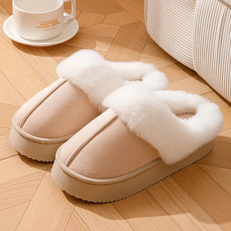 Autumn and Winter High-End Birkenstock-Style Cotton Slippers for Women, Fashionable Outdoor Wear, Thick-Soled Cotton Slippers with Plush Lining for Home Indoor Warmth