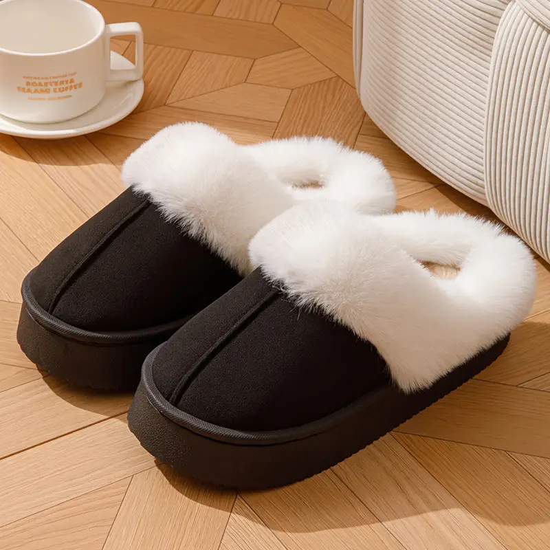 Autumn and Winter High-End Birkenstock-Style Cotton Slippers for Women, Fashionable Outdoor Wear, Thick-Soled Cotton Slippers with Plush Lining for Home Indoor Warmth