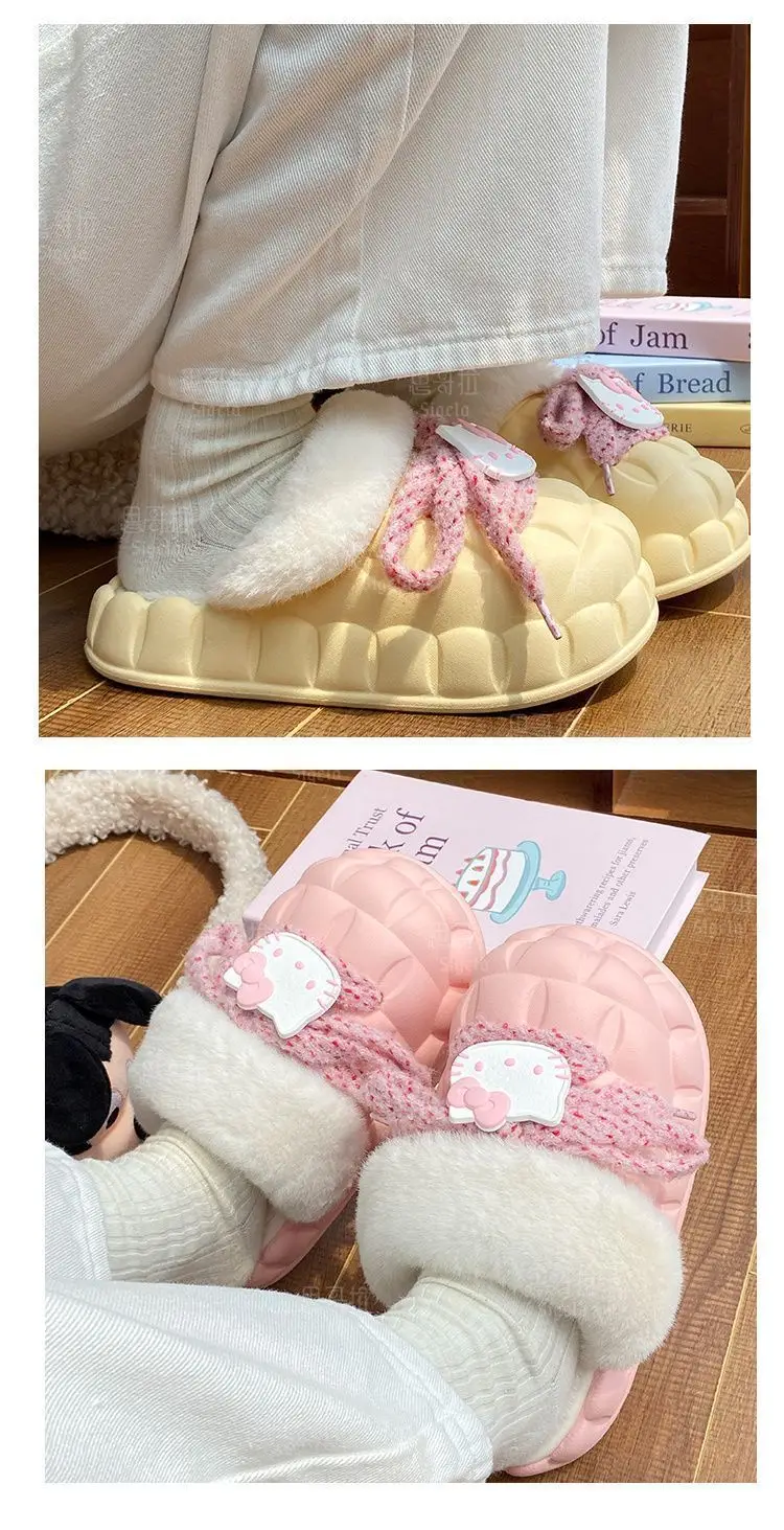 Winter Cartoon Bow Slippers for Girls White — feature 18