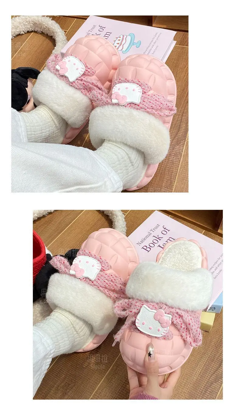 Winter Cartoon Bow Slippers for Girls White — feature 20