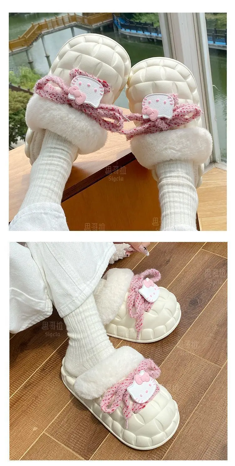 Winter Cartoon Bow Slippers for Girls White — feature 21