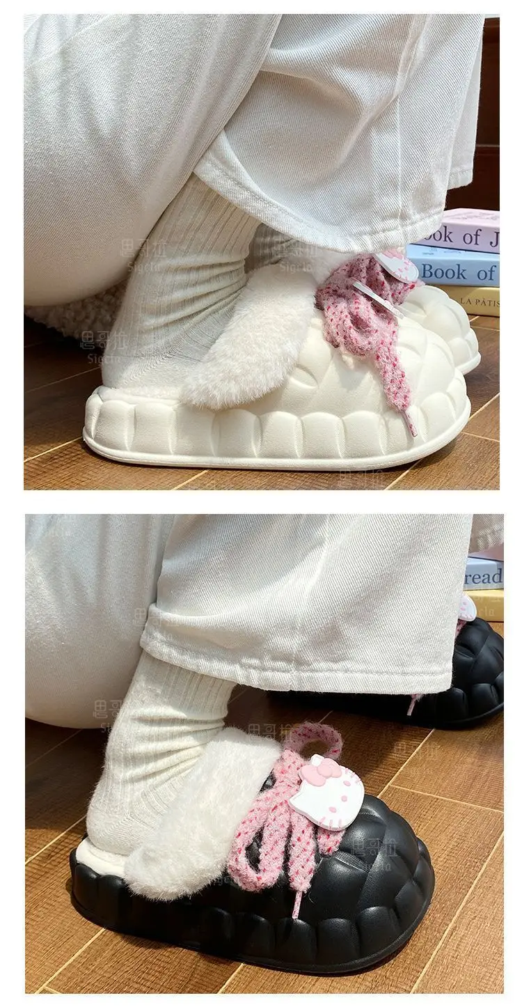 Winter Cartoon Bow Slippers for Girls White — feature 22