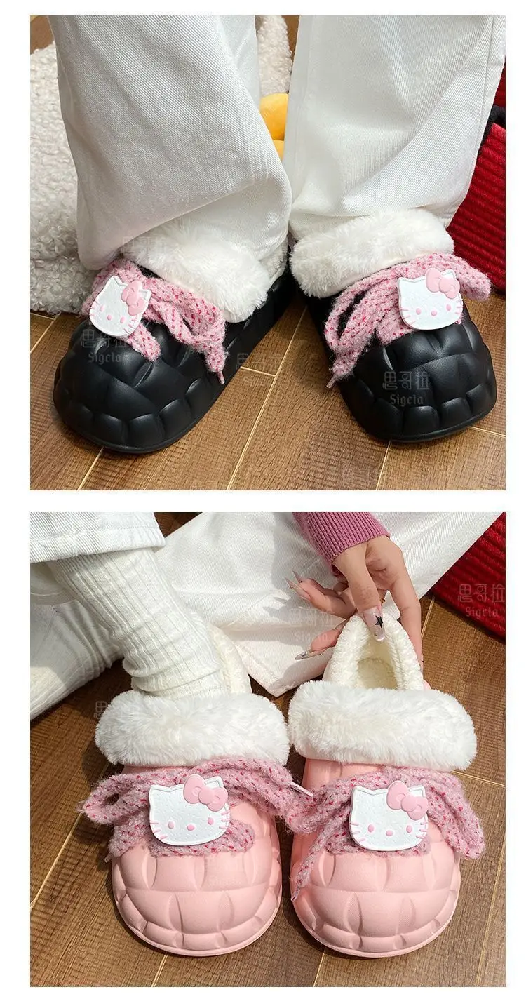 Winter Cartoon Bow Slippers for Girls White — feature 25