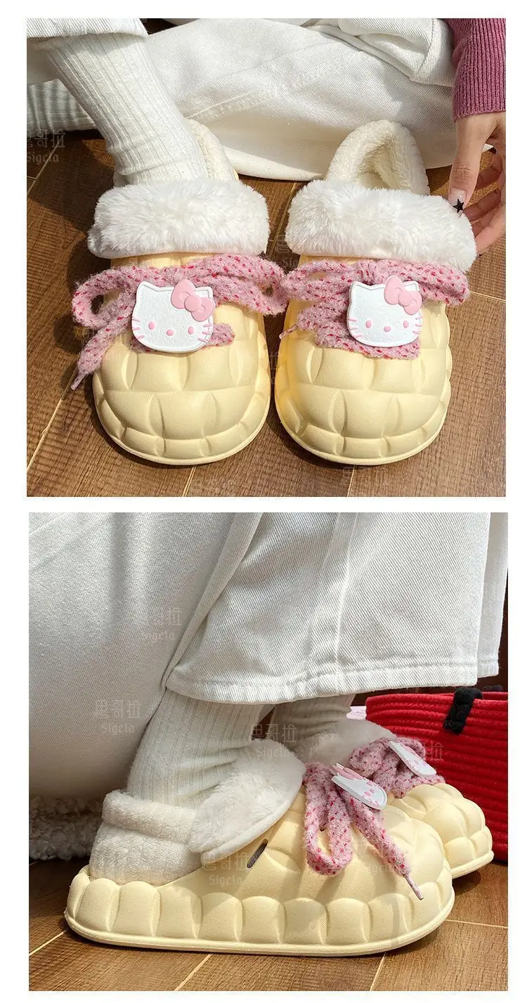 Winter Cartoon Bow Slippers for Girls White — feature 27