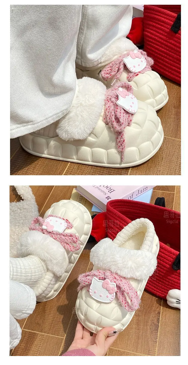 Winter Cartoon Bow Slippers for Girls White — feature 28
