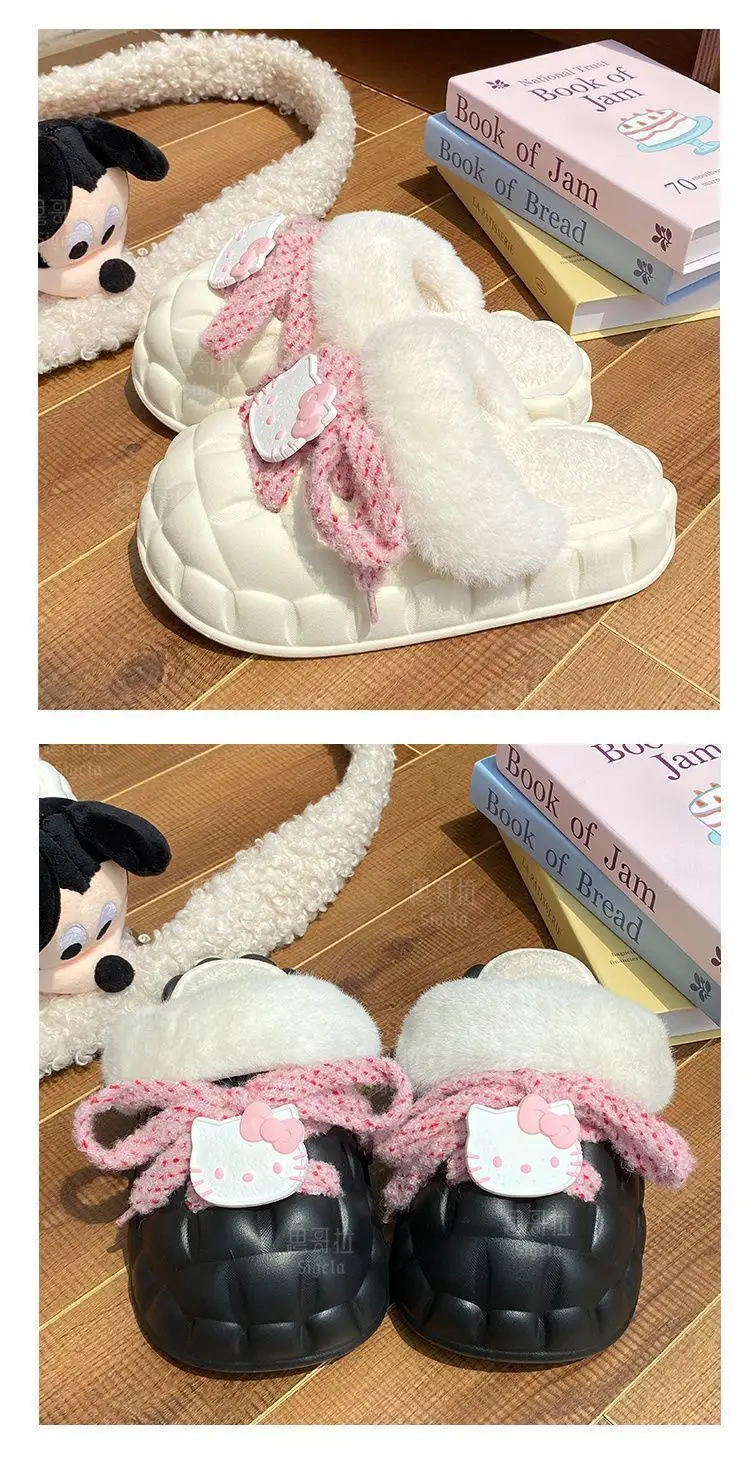 Winter Cartoon Bow Slippers for Girls White — feature 29