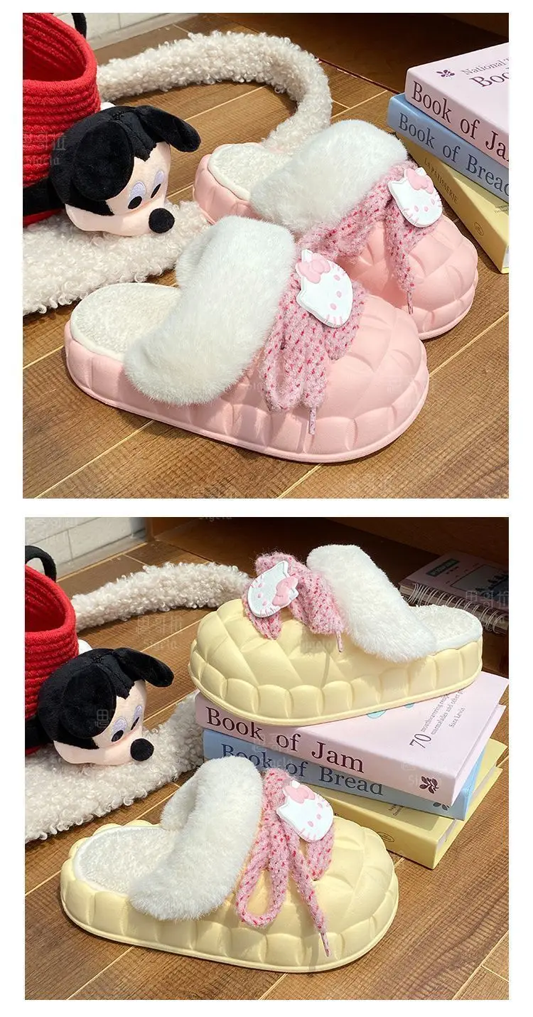 Winter Cartoon Bow Slippers for Girls White — feature 30