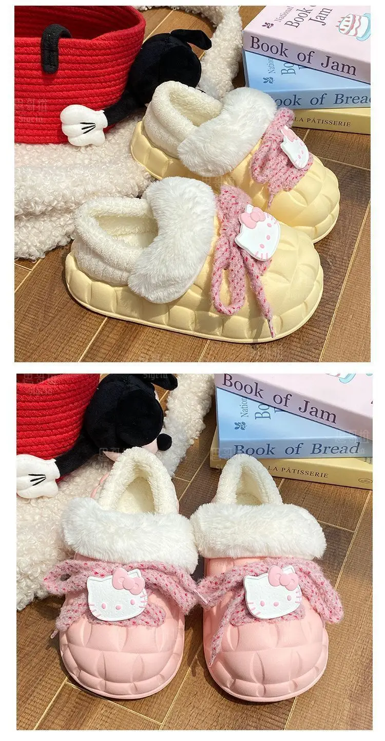 Winter Cartoon Bow Slippers for Girls White — feature 31