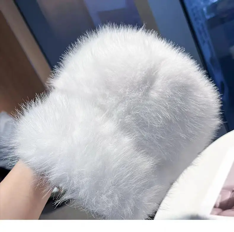 White Fox Fur Plush Duckbill Cap for Women Winter Warm — feature 10