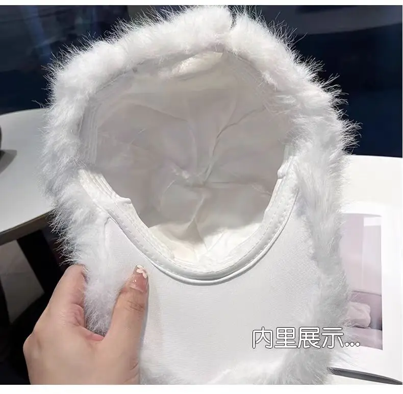 White Fox Fur Plush Duckbill Cap for Women Winter Warm — feature 11