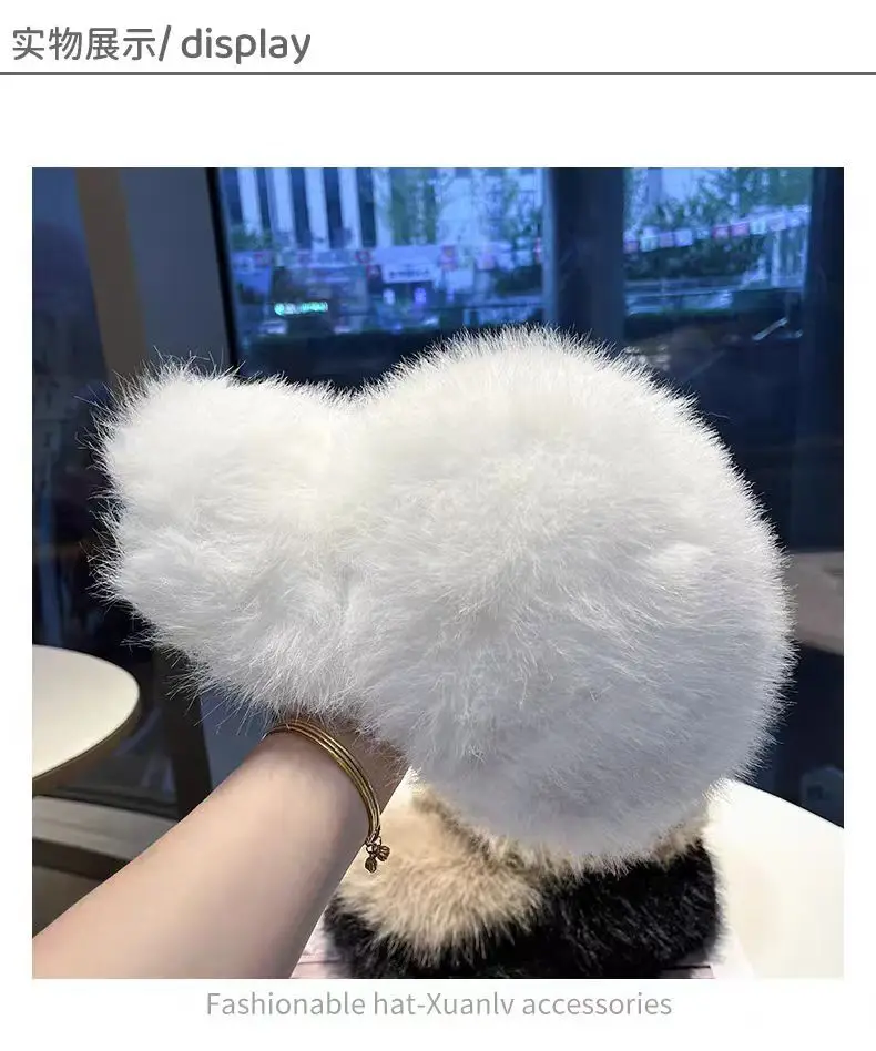White Fox Fur Plush Duckbill Cap for Women Winter Warm — feature 5