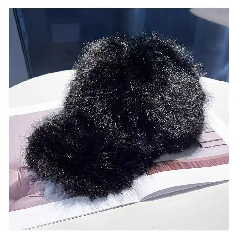 White Fox Fur Plush Duckbill Cap for Women Winter Warm — feature 6