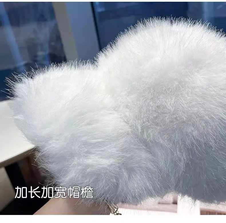 White Fox Fur Plush Duckbill Cap for Women Winter Warm — feature 9