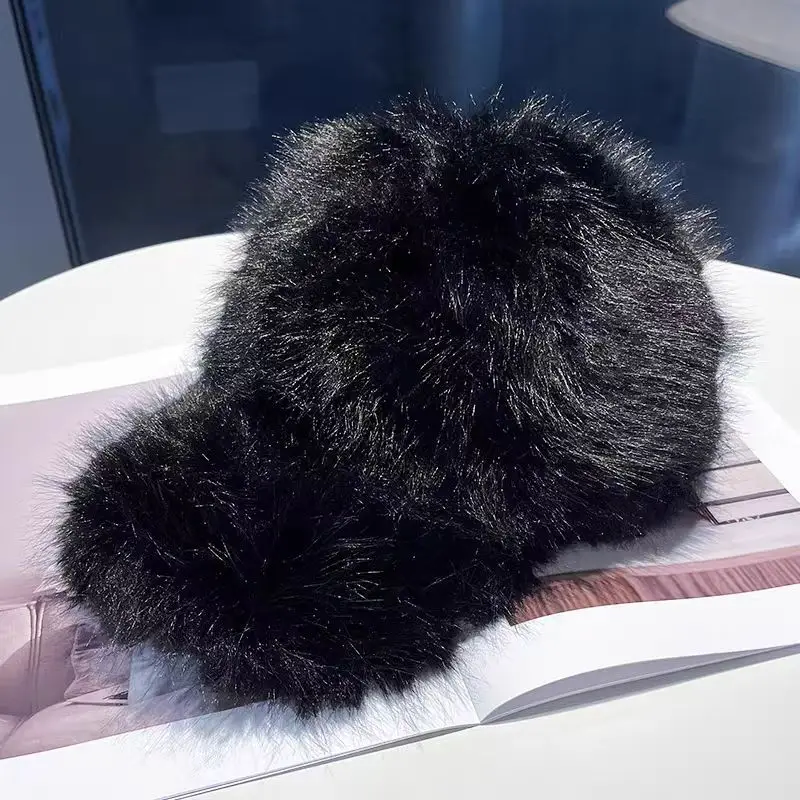 White Fox Fur Plush Duckbill Cap for Women Winter Warm