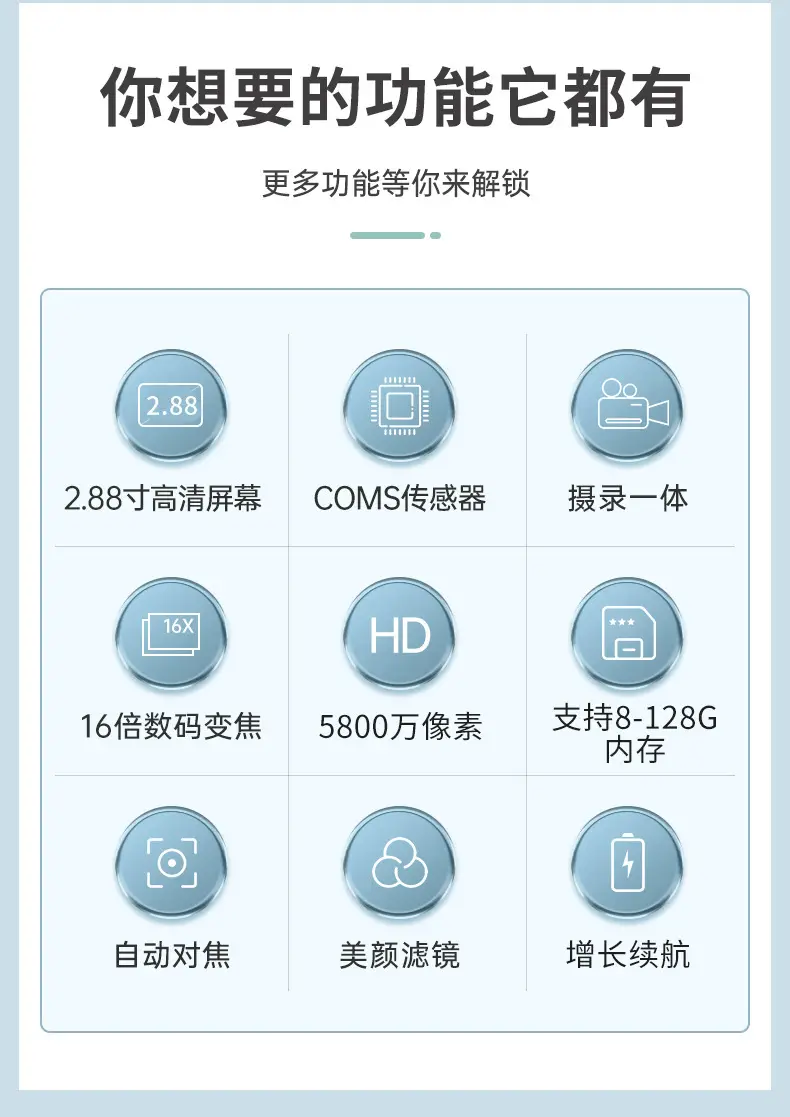 Cross-Border Hot-Selling Portable Ccd High-Definition Digital Camera 2.88inch Entry-Level Multi-Color Compact Camera for Students — feature 2