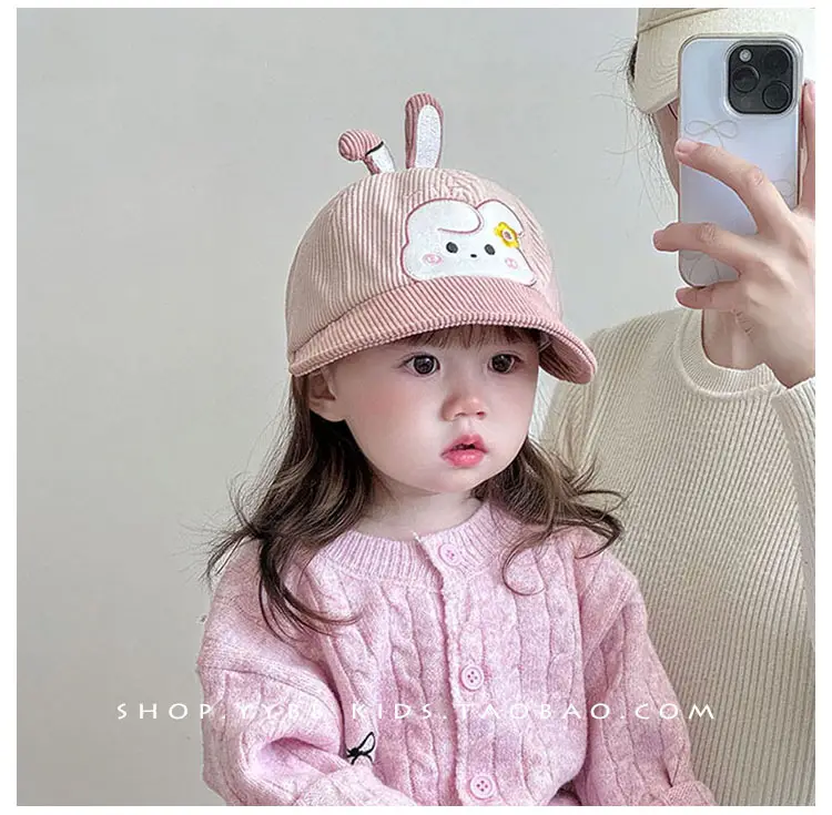 Children's Pink Bunny Cap Autumn Winter Warm Windproof Large Bristle — feature 1