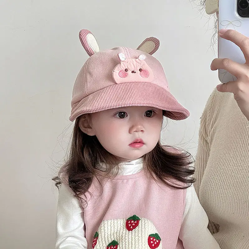 Children's Pink Bunny Cap Autumn Winter Warm Windproof Large Bristle - Image 10