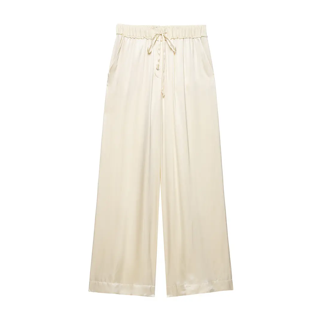Cross-Border Wholesale Women's New European and American Style Pocket-Decorated Silk Shirt 7823147 Pajama-Style Pants 7824147