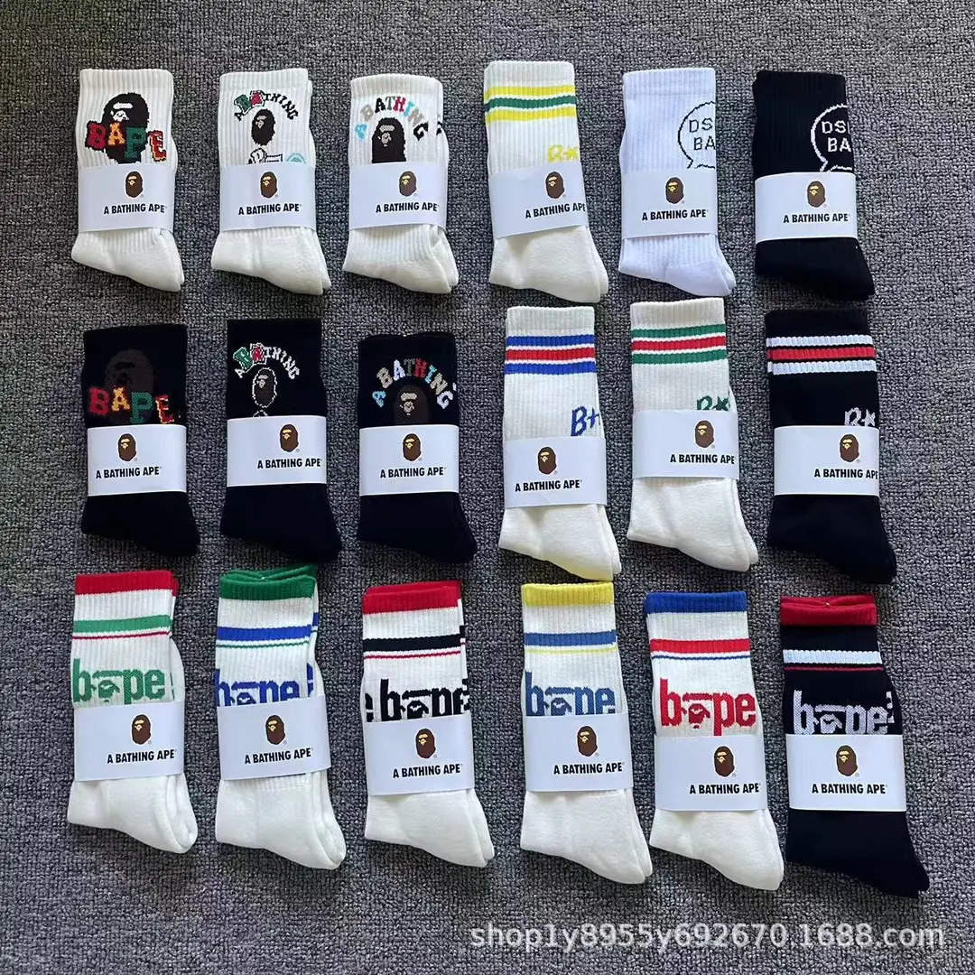 Japanese-Style Ape Head Socks Bape Unisex Sports Training Trendy Socks Towel Bottom Colorful Couple Socks Wholesale