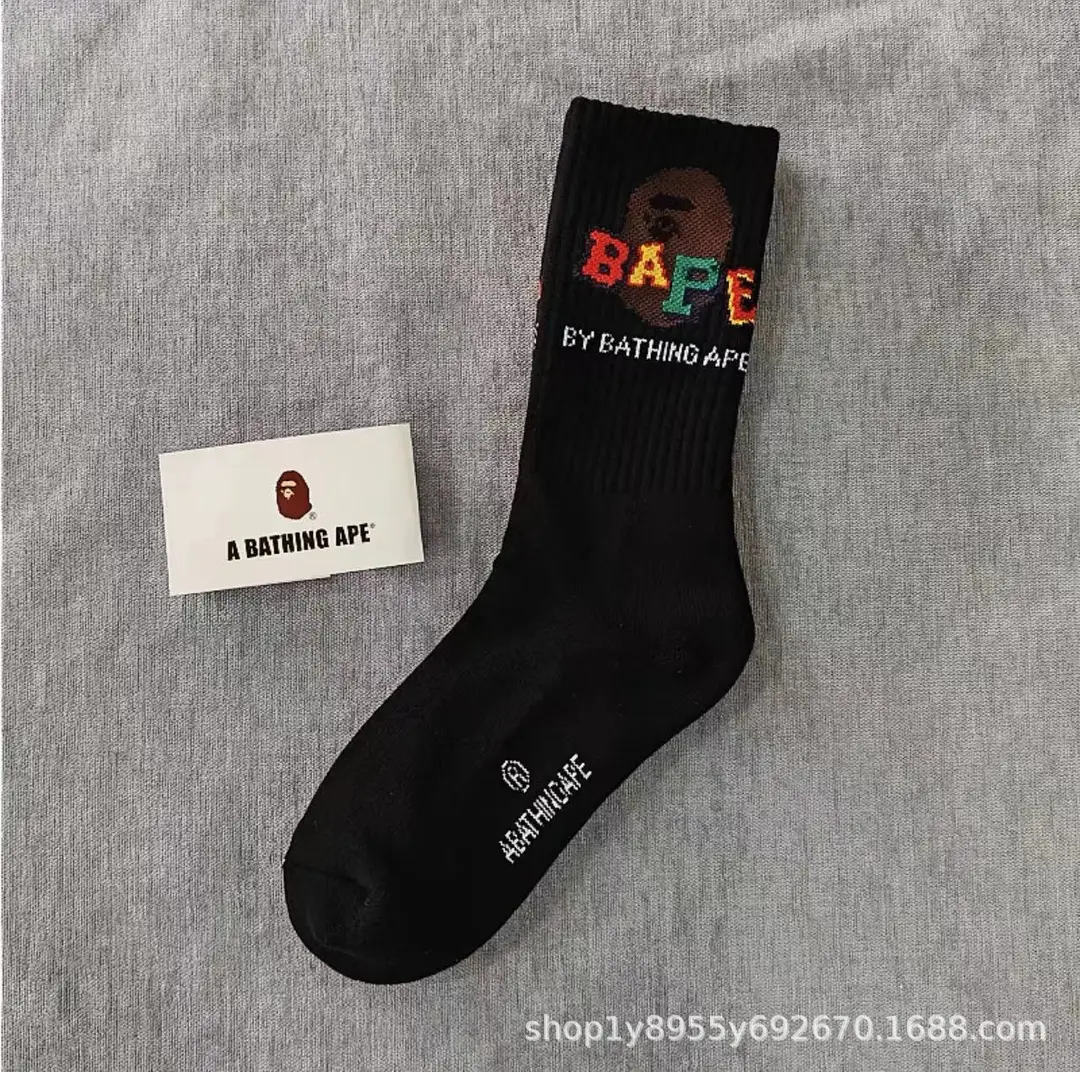 Japanese-Style Ape Head Socks Bape Unisex Sports Training Trendy Socks Towel Bottom Colorful Couple Socks Wholesale