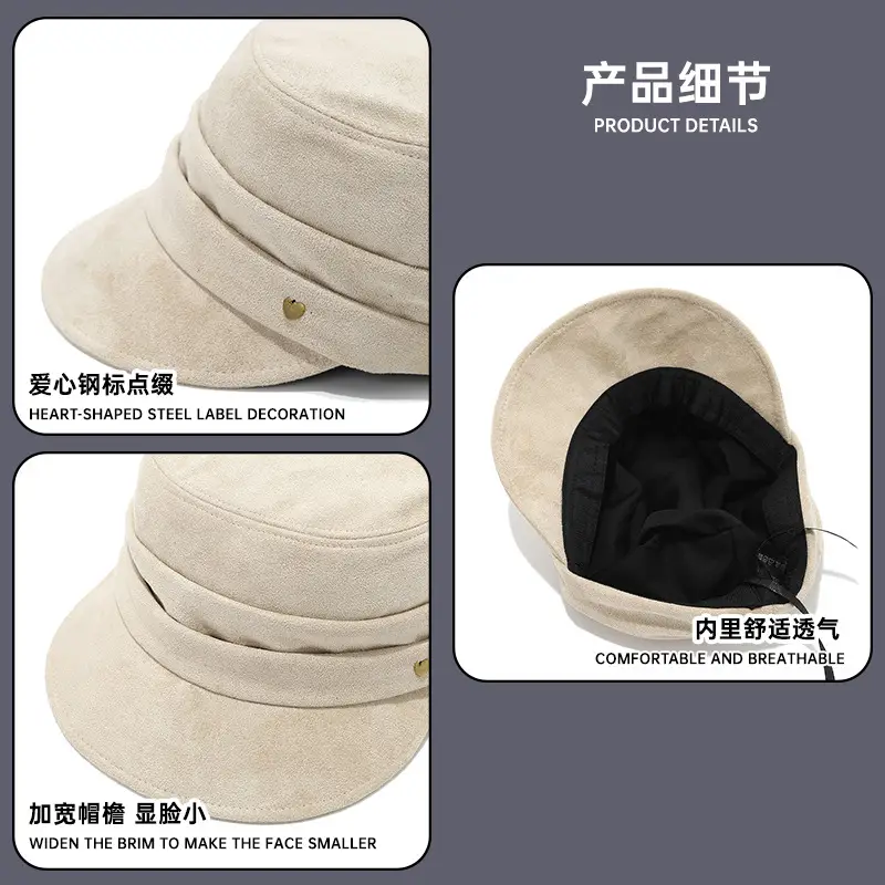 Coffee Suede Pleated Equestrian Flat Cap
