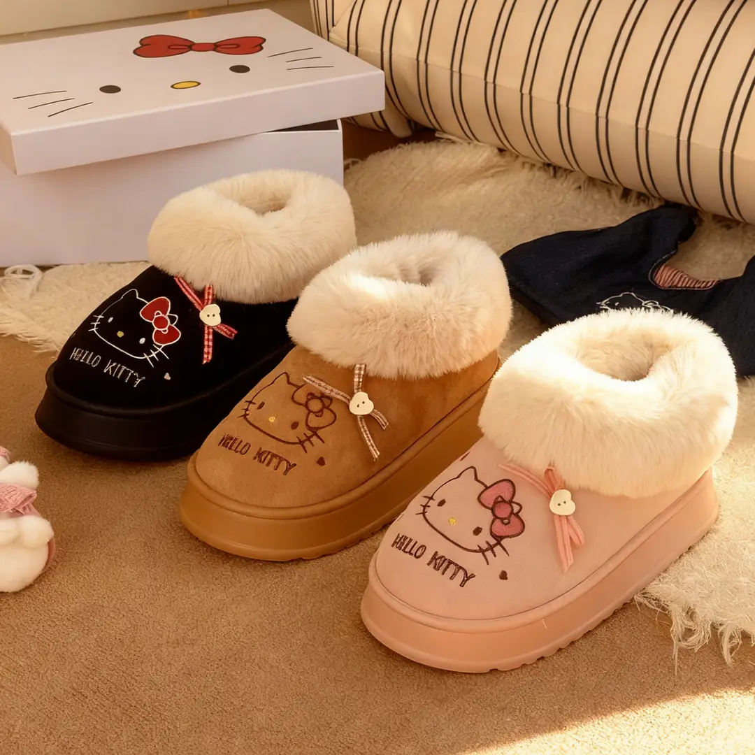 Nanbowan Genuine Hello Kitty Cotton Slippers for Women, Indoor Warm and Height-Increasing Cotton Shoes, Can Be Worn Outside, Fashionable and Versatile Shoes