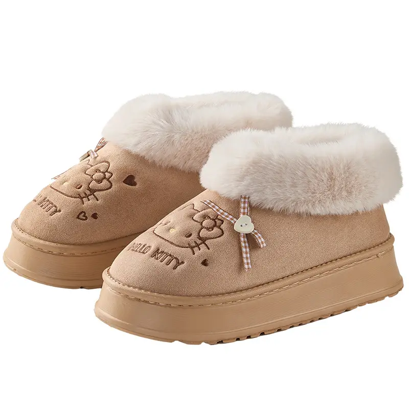Nanbowan Genuine Hello Kitty Cotton Slippers for Women, Indoor Warm and Height-Increasing Cotton Shoes, Can Be Worn Outside, Fashionable and Versatile Shoes