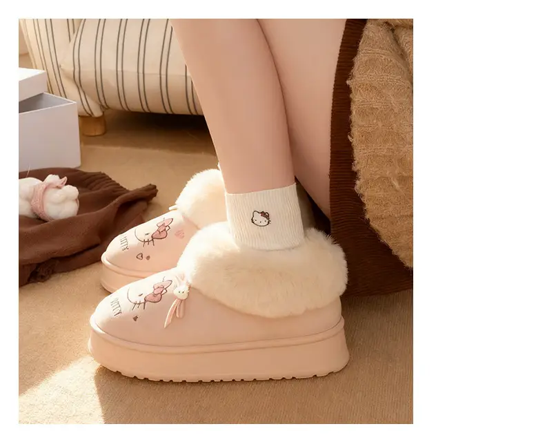 Nanbowan Genuine Hello Kitty Cotton Slippers for Women, Indoor Warm and Height-Increasing Cotton Shoes, Can Be Worn Outside, Fashionable and Versatile Shoes — feature 5