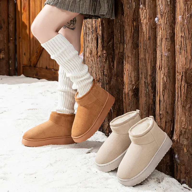 Winter Thick-Soled Warm Snow Boots for Women, Indoor and Home, Non-Slip, Velvet and Thickeneded Outer Wear, Fashionable and Versatile Short-Cylinder Cotton Shoes - Image 5